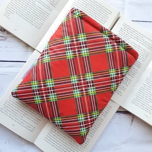 Book Sleeve with Pocket, Book Jacket, Kindle Sleeve, Bookmark Sleeve, Switch Sleeve  Red Tartan