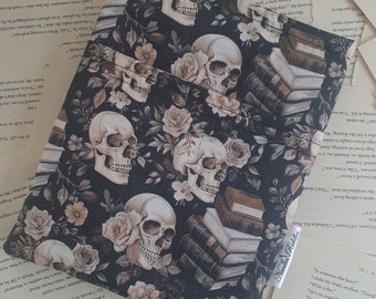 Book Sleeve with Pocket, Book Jacket, Kindle Sleeve, Bookmark Sleeve, Switch Sleeve Skull Books