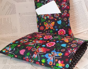 Book Sleeve with Pocket, Book Jacket, Kindle Sleeve, Bookmark Sleeve, Switch Sleeve  Butterflies on Black