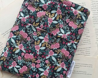 Buch Sleeve mit Tasche, Kindle Sleeve, Lesezeichen Sleeve, Switch Sleeve Roses Mettalic