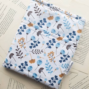 Book Sleeve with Pocket, Book Jacket, Kindle Sleeve, Bookmark Sleeve, Switch Sleeve Wildflowers Blue