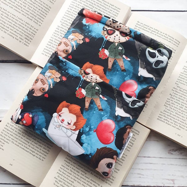 Book Sleeve with Pocket, Book Jacket, Kindle Sleeve, Bookmark Sleeve, Switch Sleeve  Spooky Friends