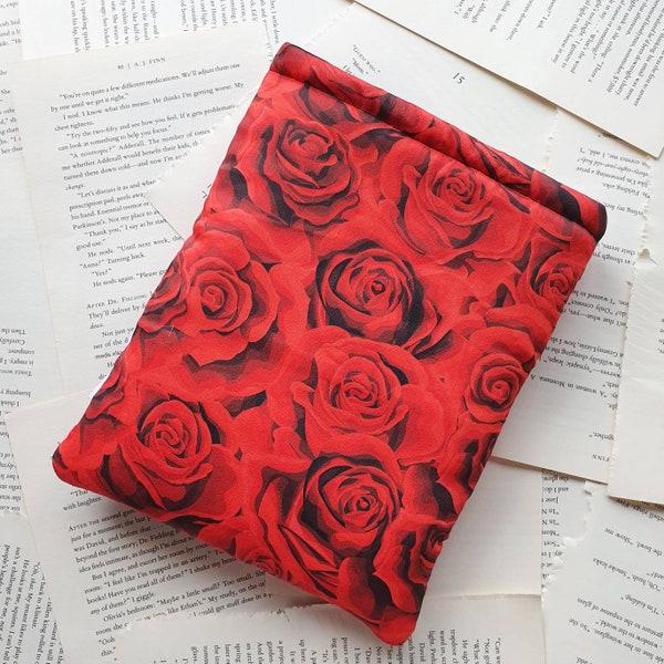 Book Sleeve with Pocket, Book Jacket, Kindle Sleeve,  Bookmark Sleeve, Switch Sleeve  Roses