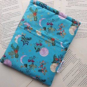 Book Sleeve with Pocket, Book Jacket, Kindle Sleeve, Bookmark Sleeve, Switch Sleeve Moonlight Metallic
