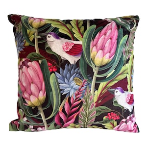 Floral tropical flower black velvet cushion cover velvet tassel cushion cover exotic bird flower cushion cover