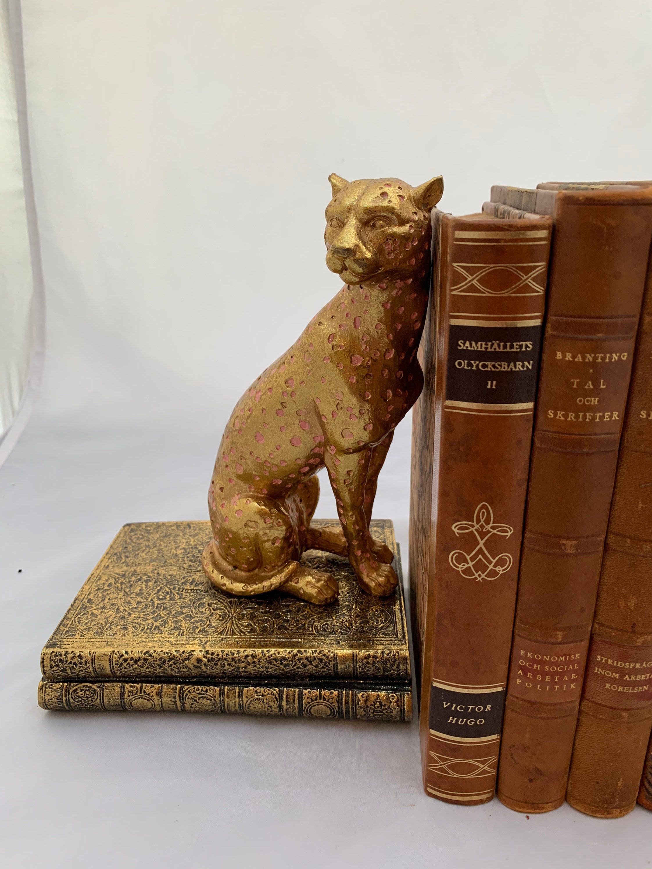 Pair gold and pink spot cheetah bookends Etsy