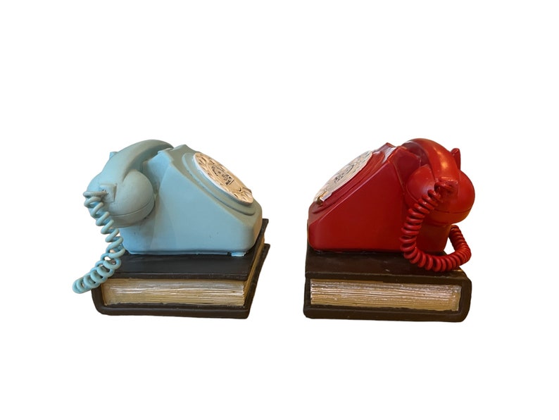 Pair vintage retro style telephone bookends retro shelf tidies book gift new home gift bookworm gift 1970s gift birthday gift image 2