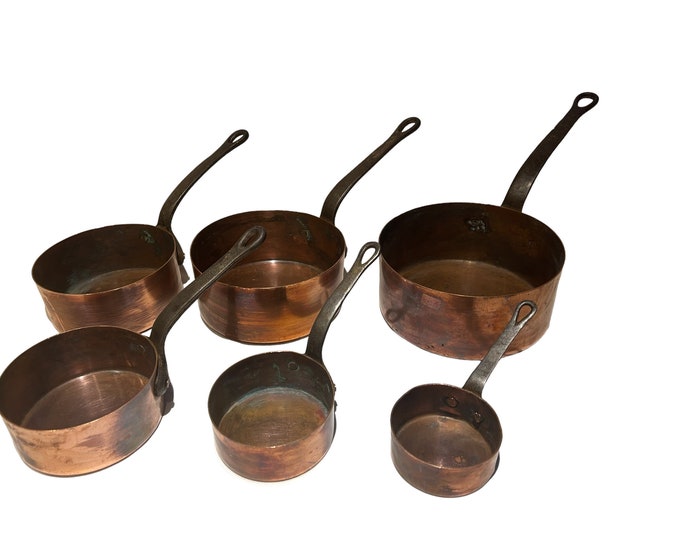 Set 6 Vintage Copper Pans Set Copper Saucepans Copper Pots Vintage