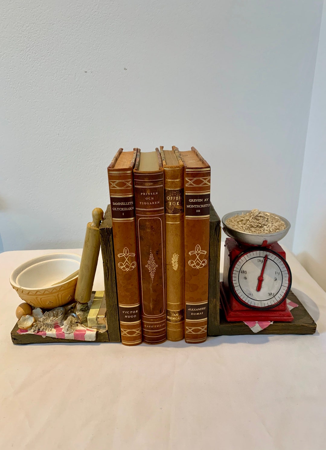 Pair Hand Painted Kitchen Cookery Book Bookends Shelf Tidy Bookcase Etsy