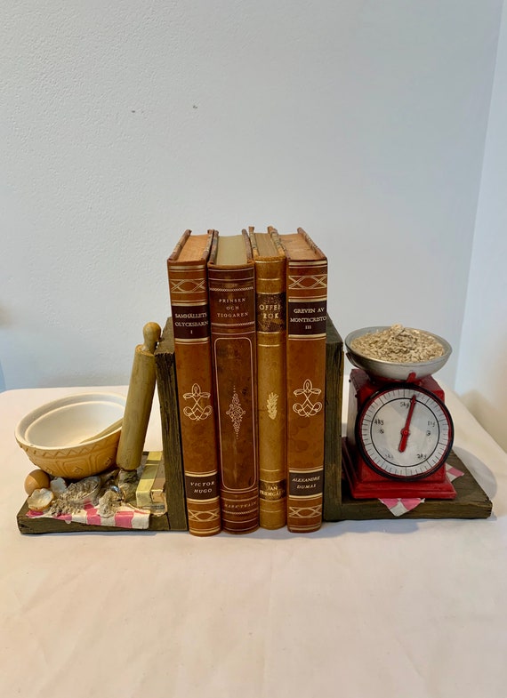 Pair Hand Painted Kitchen Cookery Book Bookends Shelf Tidy Etsy UK