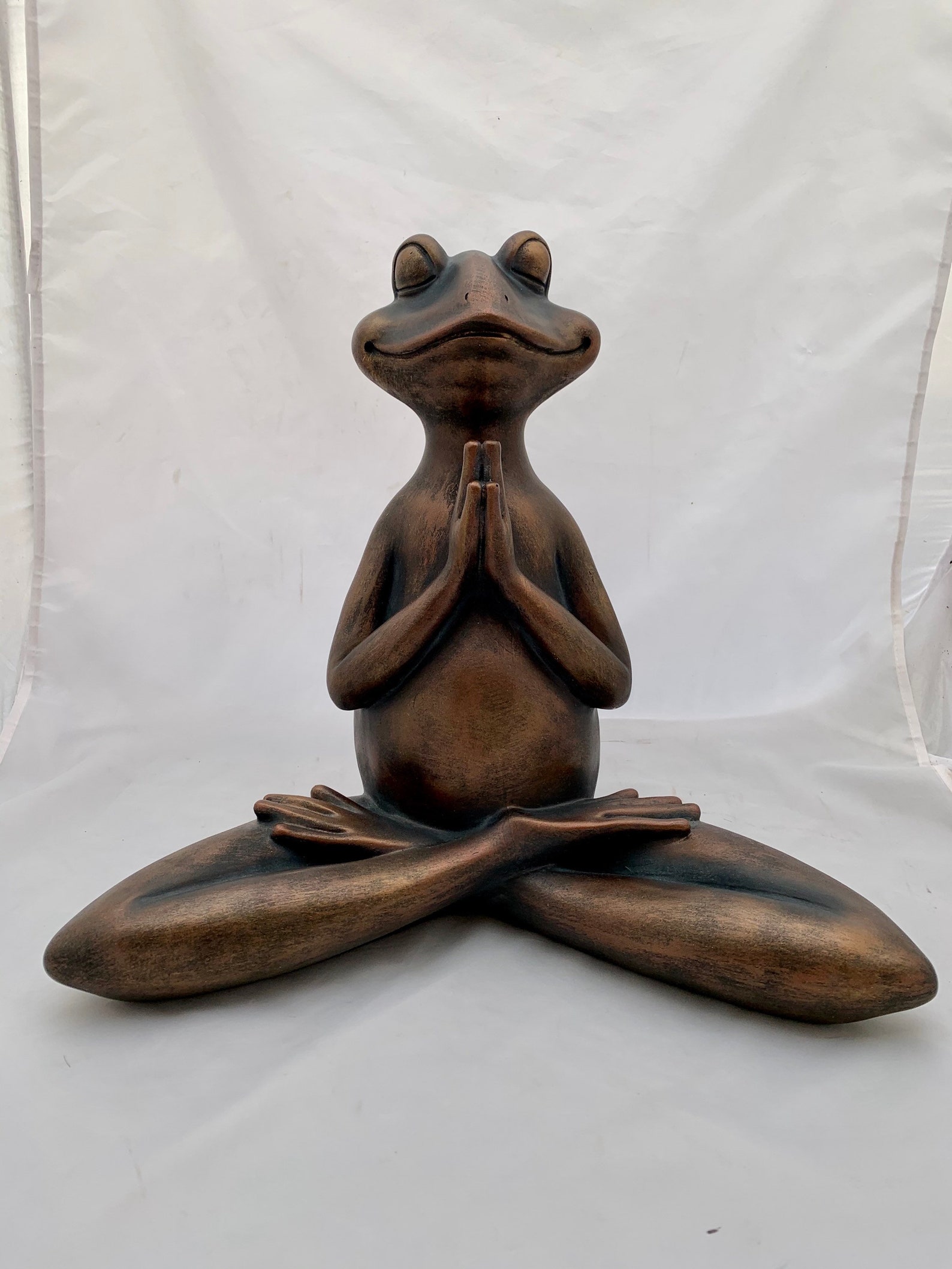 Large statue yoga praying meditating bronze effect frog yoga Etsy