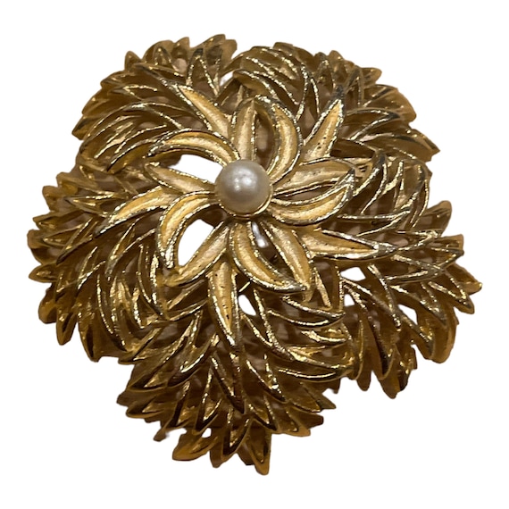 Broche Vintage Femme - Métal Doré Avec Fausse Pierre - Bijou Rétro Occasion - Sans Marque