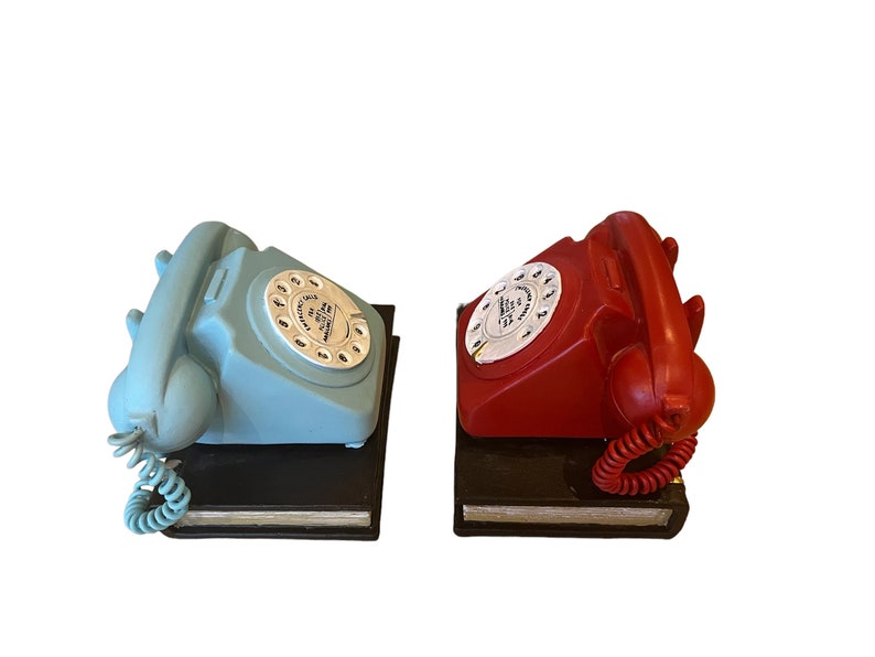 Pair vintage retro style telephone bookends retro shelf tidies book gift new home gift bookworm gift 1970s gift birthday gift image 7