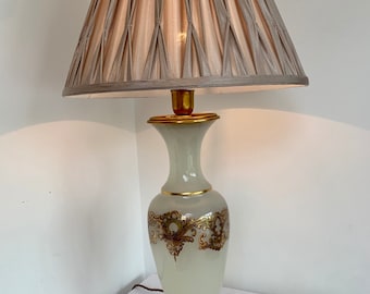 Antique milk glass and gold overlay opaline side table lamp vintage lamp