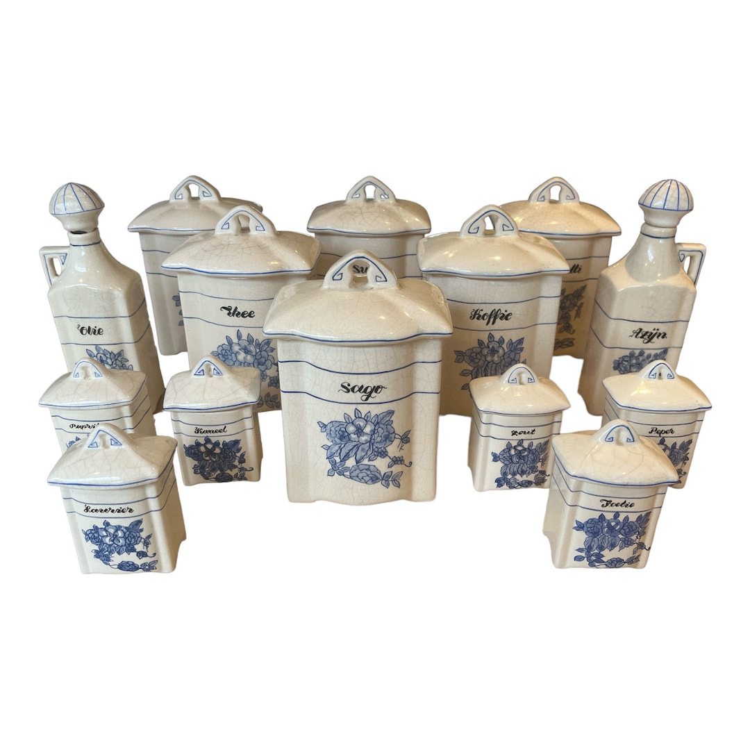 Vintage 14 Piece Porcelain Kitchen Storage Jar Set Kitchen Caddies