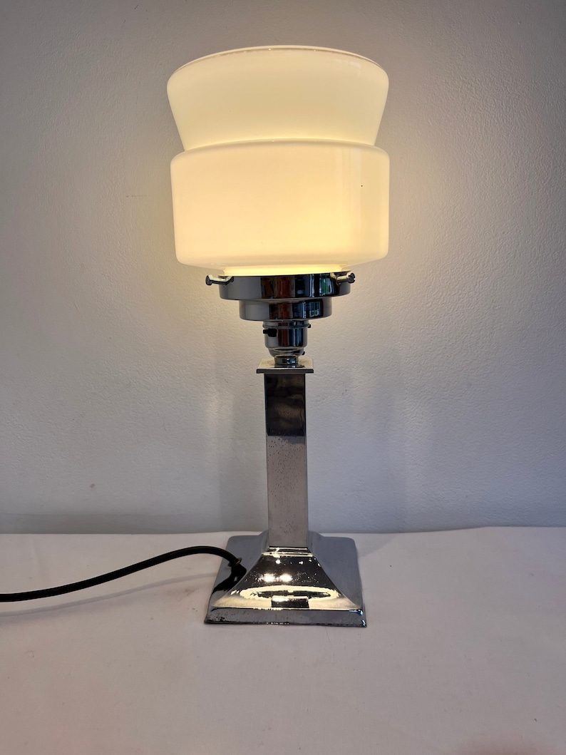 Vintage Art Deco silver chrome column table lamp side lamp Art Deco light vintage light antique lamp image 1