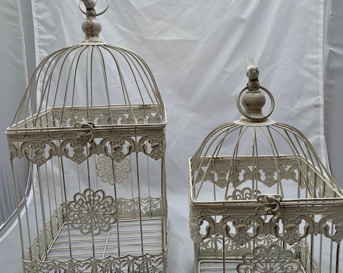 Pair Square White Iron Bird Cage Lantern Planters Gardening Etsy