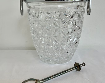 Vintage extra large lead cut crystal champagne bucket glass ice bucket crystal wine bucket silver ice tongs vintage gift wedding gift