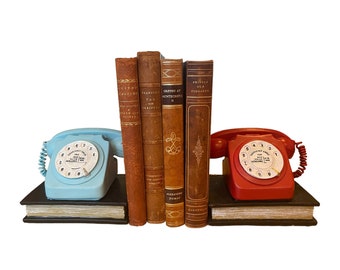 Pair vintage retro style telephone bookends retro shelf tidies book gift new home gift bookworm gift 1970s gift birthday gift