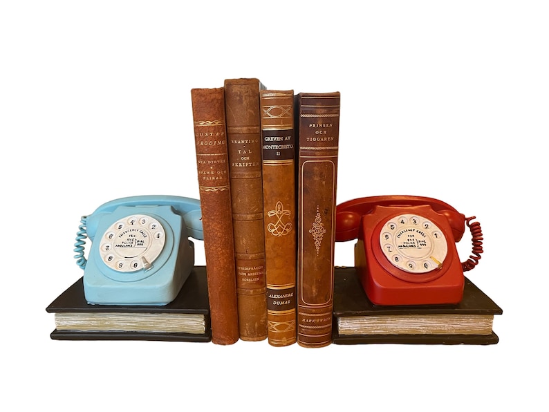 Pair vintage retro style telephone bookends retro shelf tidies book gift new home gift bookworm gift 1970s gift birthday gift image 1