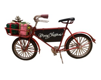 Vintage style red tin merry Christmas bike Christmas decoration Christmas ornament vintage Christmas model tin bike