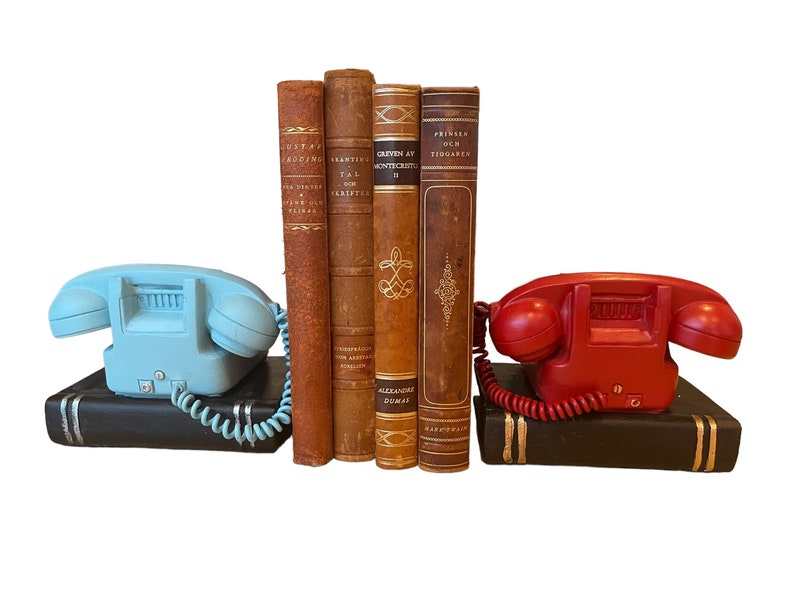 Pair vintage retro style telephone bookends retro shelf tidies book gift new home gift bookworm gift 1970s gift birthday gift image 3