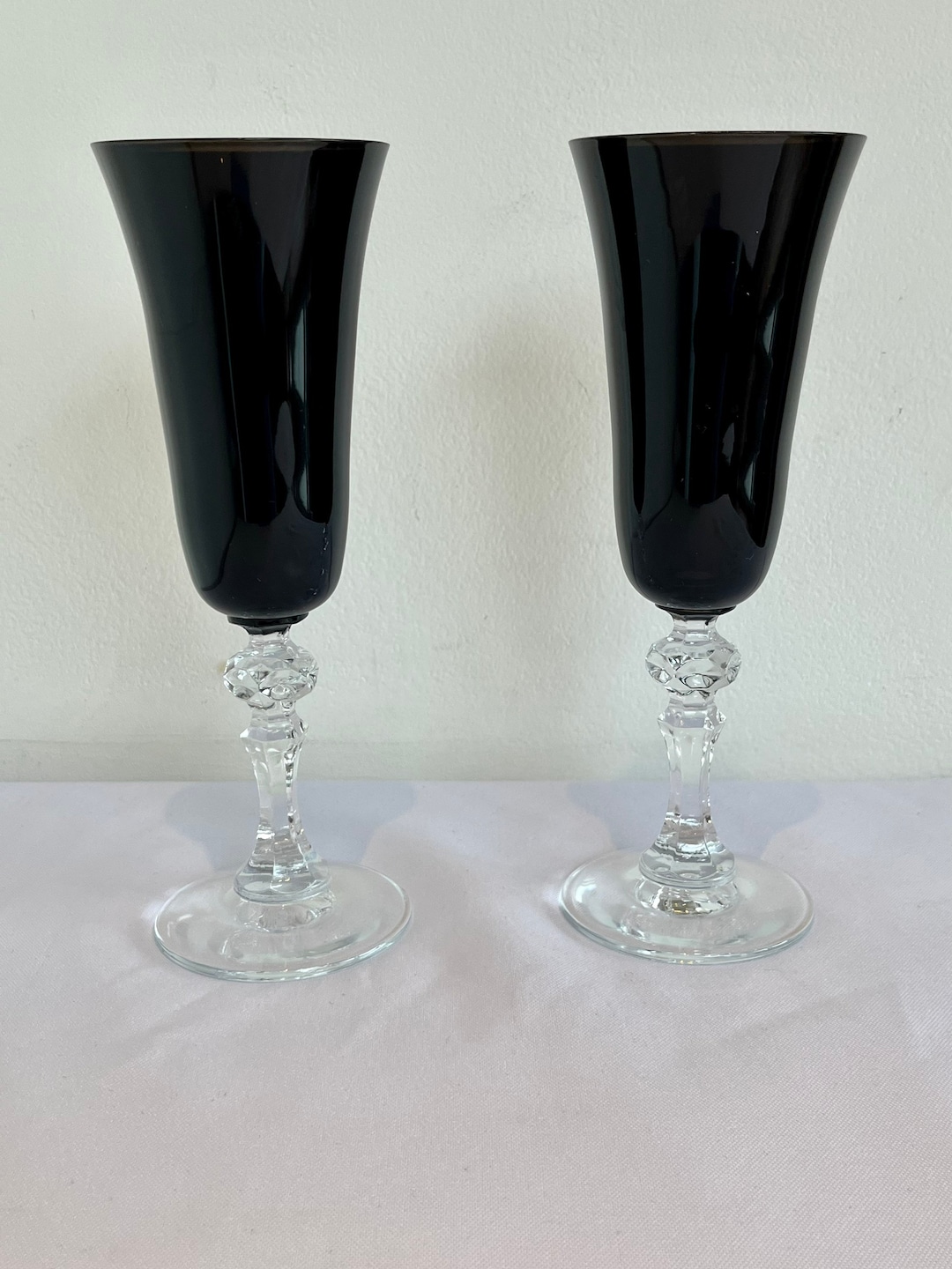 Pair Black Glass Champagne Glasses Champagne Flutes Wedding Etsy