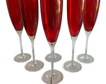 Set 6 vintage bright red champagne glasses wedding gift bar gift unique gift