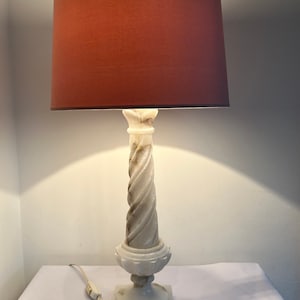 Vintage white marble French lamp with pink velvet shade vintage lamp marble lamp bedroom light pink light