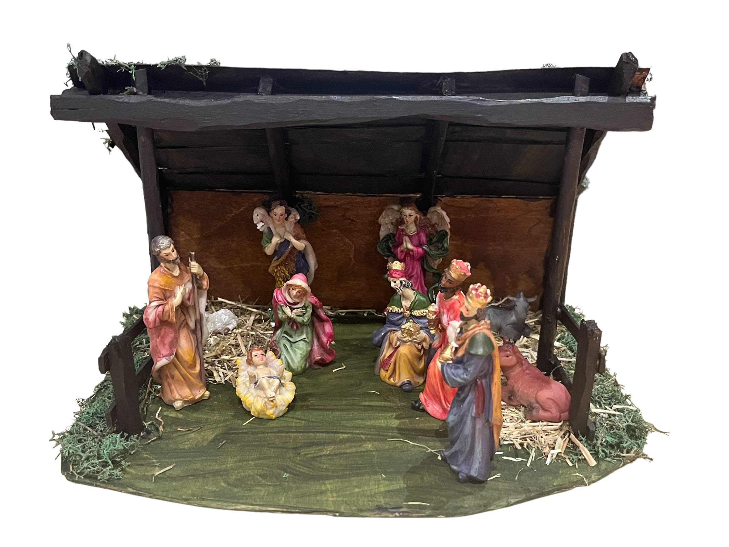Extra Large vintage hand crafted Christmas nativity scene Christmas decoration traditional Christmas vintage decoration nativity set