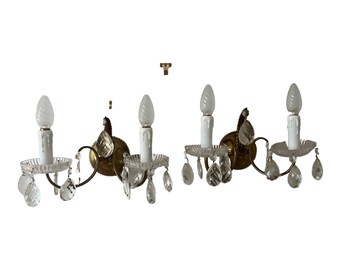 Large pair of vintage brass and crystal droplets wall lights wall sconces gold wall lights gold wall sconces bedroom wall lights