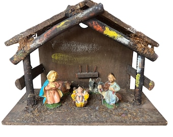 Vintage Christmas nativity stable scene set traditional Christmas religious Christmas manger vintage Christmas decoration