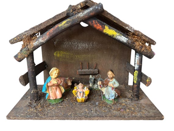 Vintage Christmas nativity stable scene set traditional Christmas religious Christmas manger vintage Christmas decoration