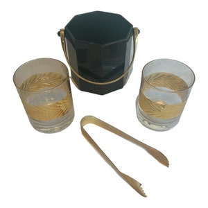 Vintage whisky set black glass  vintage ice bucket vintage gold whisky glasses gift for dad gift for whisky lover