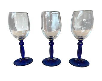 Set of 5 vintage navy blue Corinthian column stem large white wine glasses rose wine glasses red wine glasses unique gift