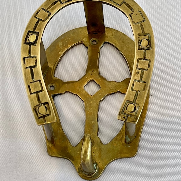 Vintage gold brass horseshoe coat hook brass key hook equestrian gift vintage gift lucky horseshoe