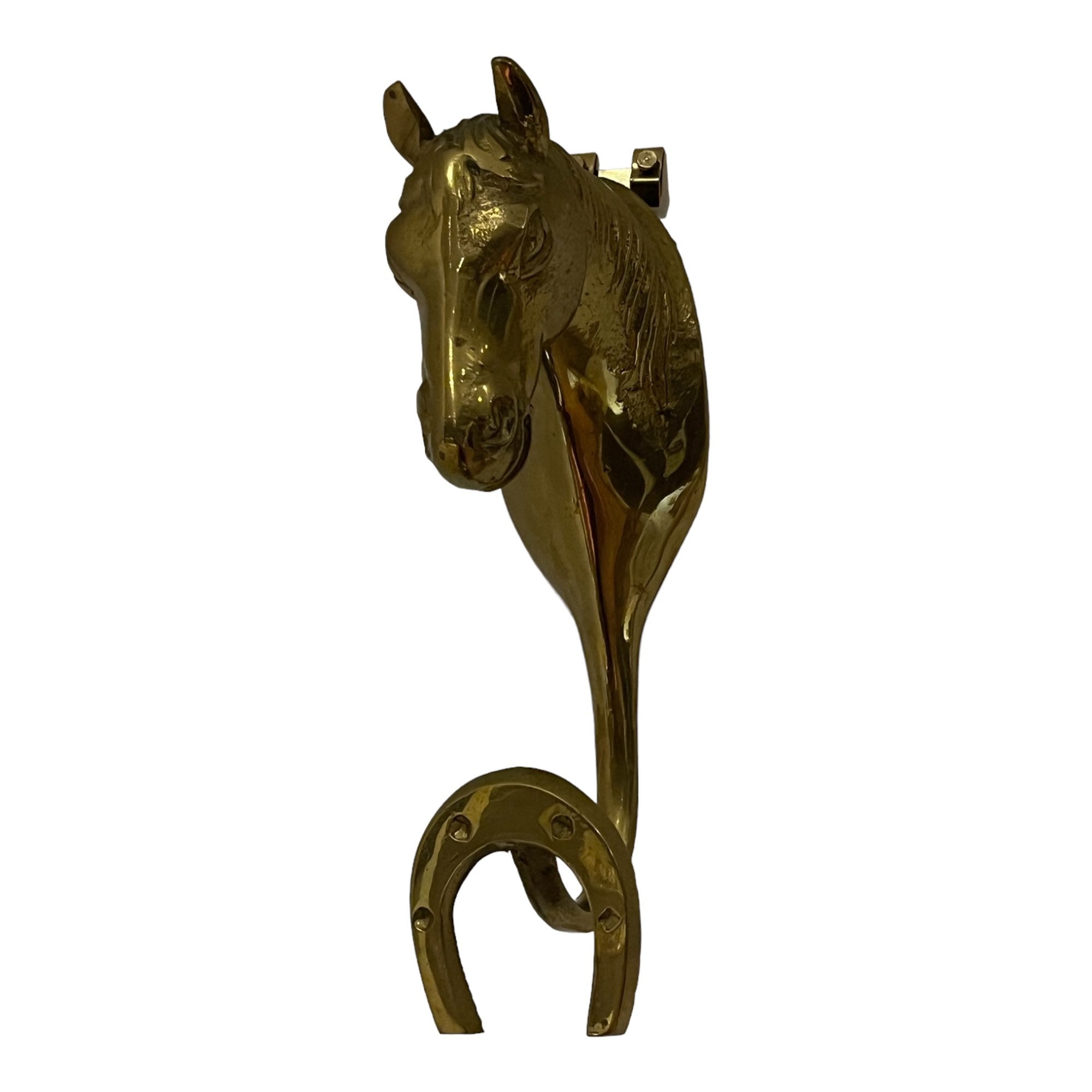 Vintage Gold Brass Horse Shoe Horse Head Wall Hook Coat Hook