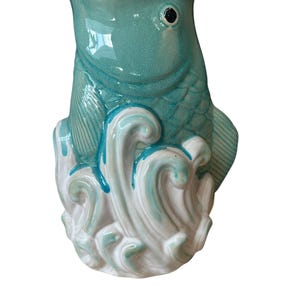 Extra large vintage ceramic blue fish shape coy carp flower vase plant pot vintage pottery unique vase unique plant pot