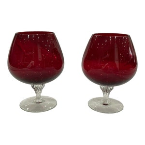 Par grande vintage de vidro vermelho óculos de conhaque vintage barware remy martin presente conhaque presente presente dos namorados