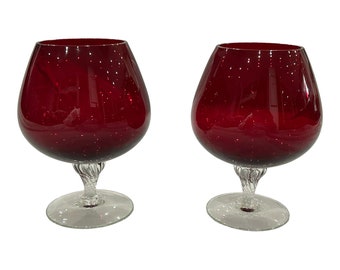 Pair large vintage red glass brandy glasses vintage barware remy Martin gift cognac gift brandy gift valentines gift