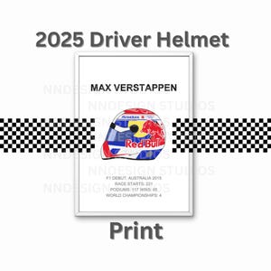 Max Verstappen 2025 Formula 1 Helmet Print, Hand Drawn Print, F1 Memorabilia for Fans & Collectors