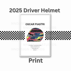 Oscar Piastri 2025 Formula 1 Helmet Print, Hand Drawn Print, F1 Memorabilia for Fans & Collectors