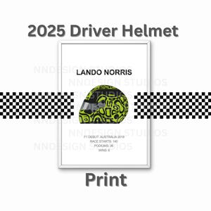 Lando Norris 2025 Formula 1 Helmet Print, Hand Drawn Print, F1 Memorabilia for Fans & Collectors