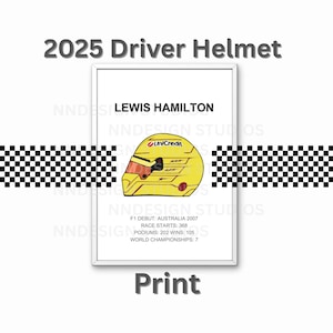 Lewis Hamilton 2025 Formula 1 Helmet Print, Hand Drawn Print, F1 Memorabilia for Fans & Collectors