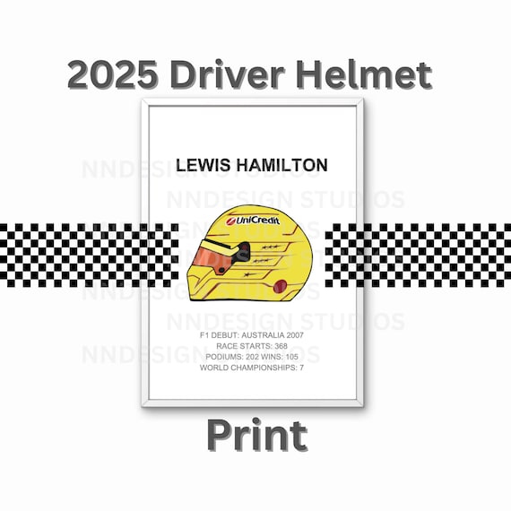 Lewis Hamilton F1 Helmet Print: Hand-drawn Formula Memorabilia