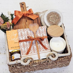 New Home Gift Basket Newlywed Wedding Gift Housewarming Gift Box Realtor Closing Gift With Handmade Wood Board and Artisan Goods [GB-A]
