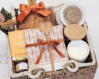 New Home Gift Basket Newlywed Wedding Gift Housewarming Gift Box Realtor Closing Gift With Handmade Wood Board and Artisan Goods [GB-A]