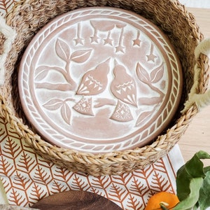 New Home Gift Handmade Wedding Gift Housewarming Gift Newlywed Gift For Her Bread Tortilla Warmer Ceramic Warming Stone Basket [Lovebird R]