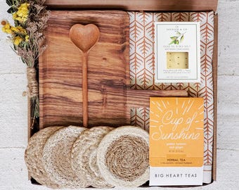 Housewarming Gift for Her or Couple, New Home Gift Box, Wooden Board & Tea Towel