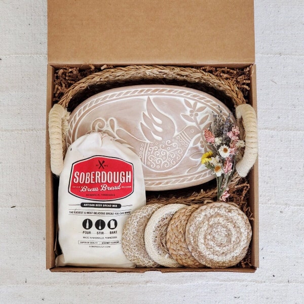 Handmade Christmas Basket Gift Box Unique Holiday Gift Thank You Gift For Her Bread Warming Stone Basket Gift Box For Baker [GB-OV-MIX]